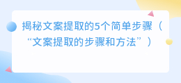 揭秘文案提取的5个简单步骤（“文案提取的步骤和方法”）