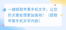 一键提取苹果手机文字，让您的文案处理更加高效！（提取苹果手机文字内容）