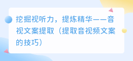 挖掘视听力，提炼精华——音视文案提取（提取音视频文案的技巧）