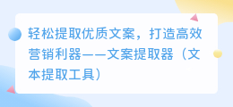 轻松提取优质文案，打造高效营销利器——文案提取器（文本提取工具）