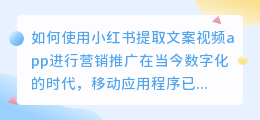 如何使用小红书提取文案视频app进行营销推广(小红书提取文案视频app)