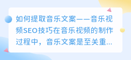 如何提取音乐文案——音乐视频SEO技巧(音乐视频如何提取音乐文案)