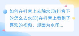 如何在抖音上去除水印(抖音下的怎么去水印)
