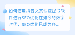 如何使用抖音文案快速提取软件进行SEO优化(抖音文案快速提取软件)