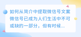 如何从简介中提取微信号文案(从简介中提取微信号文案)