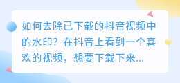 如何去除已下载的抖音视频中的水印(已下载的抖音怎么去水印)