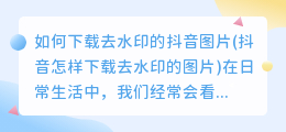 如何下载去水印的抖音图片(抖音怎样下载去水印的图片)