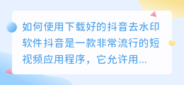 如何使用下载好的抖音去水印软件(下载好的抖音去水印软件)