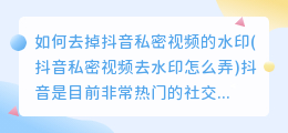 如何去掉抖音私密视频的水印(抖音私密视频去水印怎么弄)