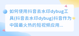 如何使用抖音去水印dybug工具(抖音去水印dybug)