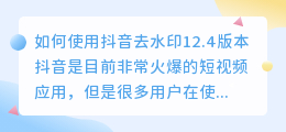 如何使用抖音去水印12.4版本(抖音去水印12.4)