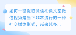 如何一键提取微信视频文案(一键提取微信视频文案在哪)