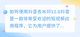 如何使用抖音去水印12.8(抖音去水印12.8)