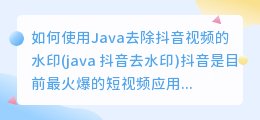 如何使用Java去除抖音视频的水印(java 抖音去水印)