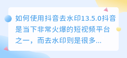 如何使用抖音去水印13.5.0(抖音去水印13.5.0)