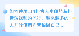 如何使用114抖音去水印(114抖音去水印)