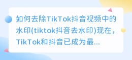 如何去除TikTok抖音视频中的水印(tiktok抖音去水印)