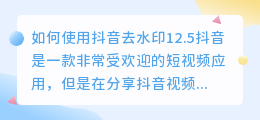 如何使用抖音去水印12.5(抖音去水印12.5)